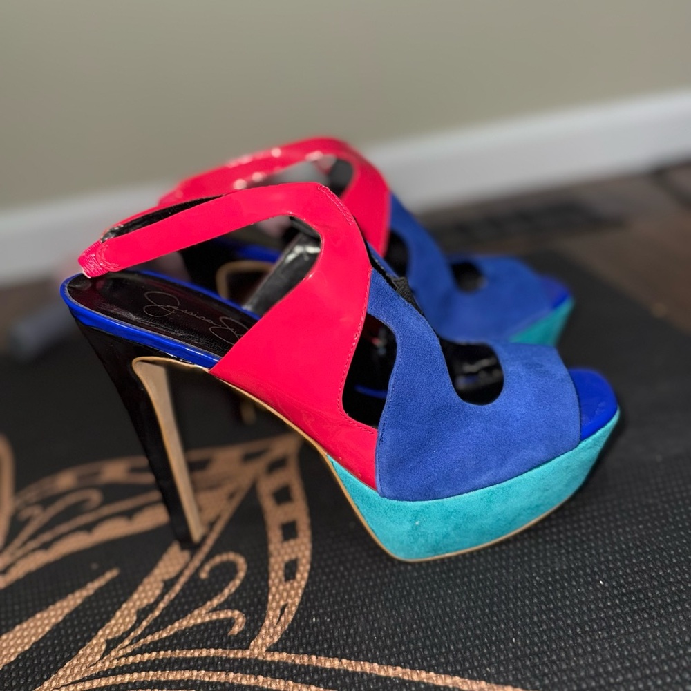 Jessica Simpson Blue and Red Platform Heels